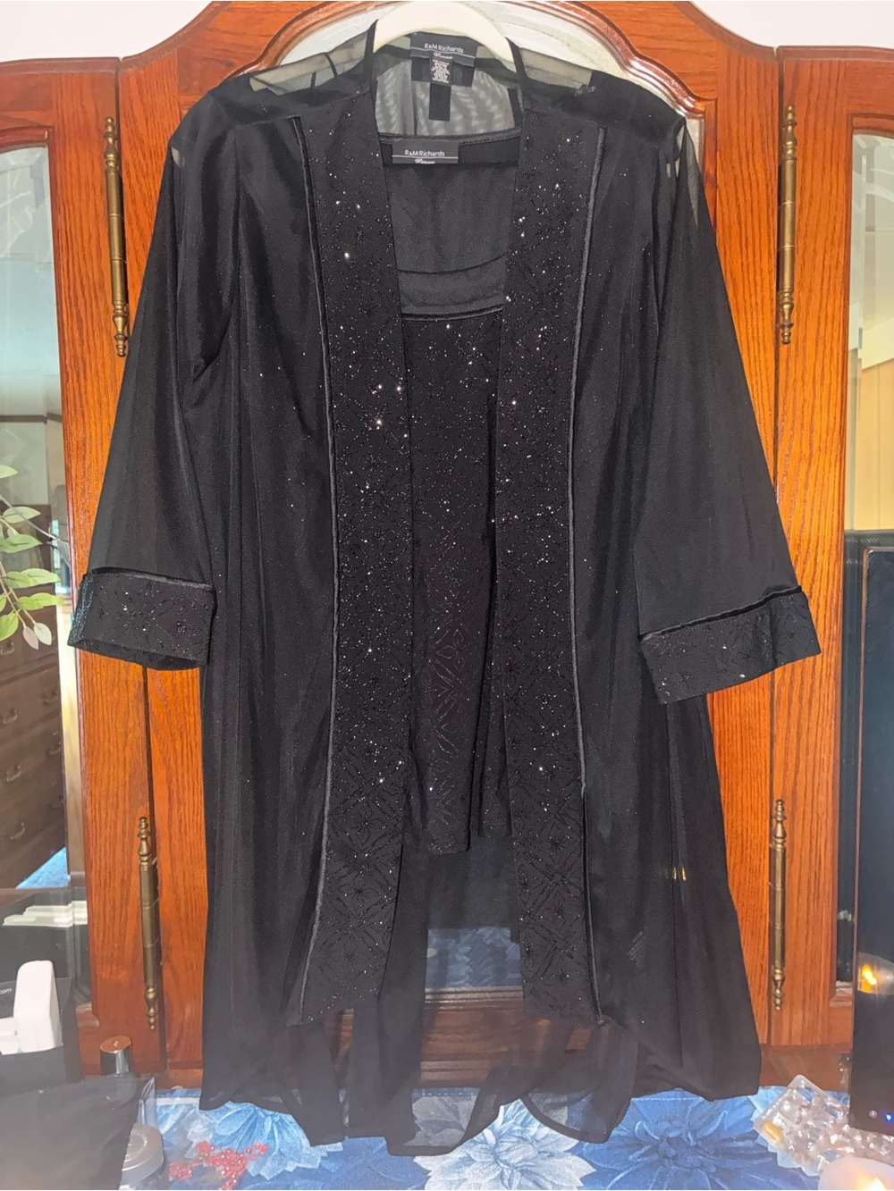 R&M Richards Black Beaded Mother of the Bride Jacket and Dress Set